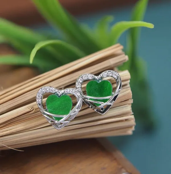 Korean_Heart_Shaped_Green_Colour_Earring___5372_For_Women_&_Girls