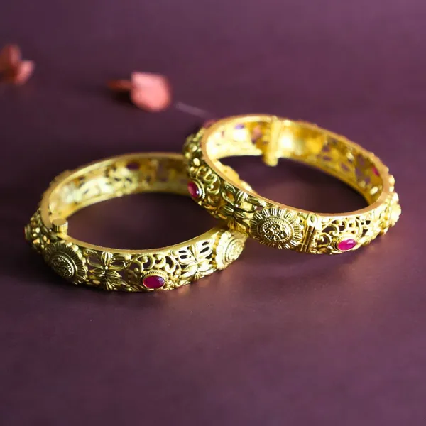 Trendisia_Antique_Gold-Plated_Bangles_with_Floral_Filigree_&_Ruby_Stone_Accents_For_Women_&_Girls