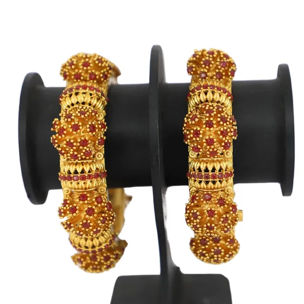 Trendisia_Antique_Gold-Plated_Bangles_with_Intricate_Beaded_Detailing_&_Ruby_Accents_For_Women_&_Girls