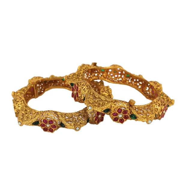 Trendisia_Antique_Gold-Plated_Floral_Filigree_Bangles_with_Red_&_Green_Stone_Accents_For_Women_&_Girls