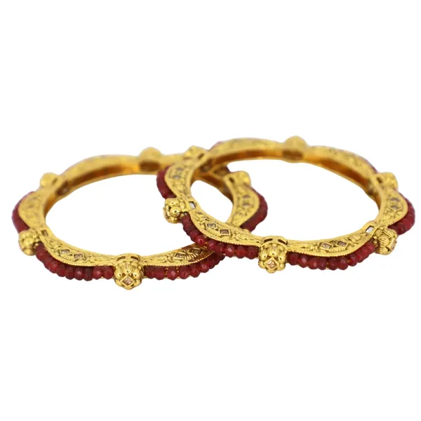 Trendisia_Gold-Plated_Designer_Bangles_with_Intricate_Carvings_&_Red_Beaded_Detailing_For_Women_&_Girls