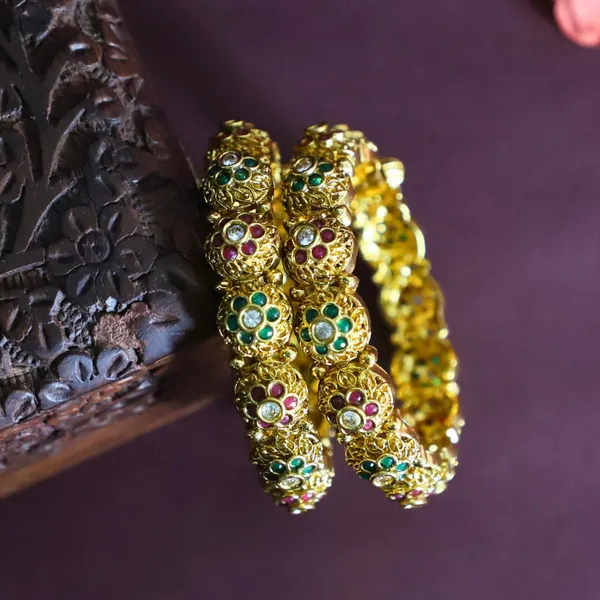 Trendisia_Gold-Plated_Floral_Filigree_Bangles_with_Colorful_Kemp_Stones_For_Women_&_Girls