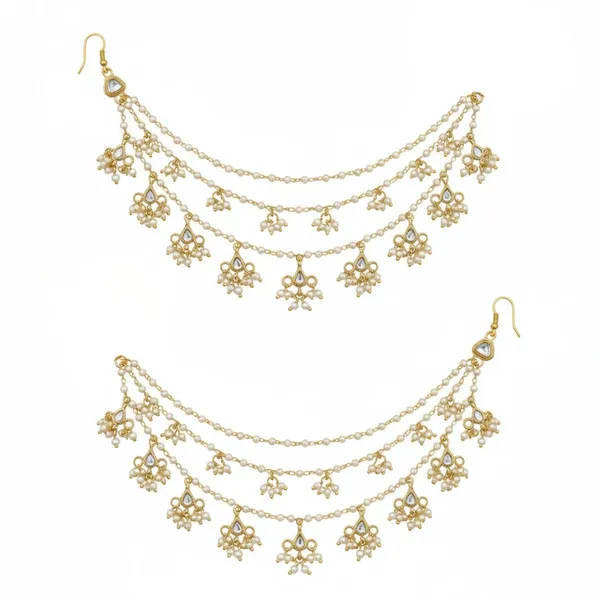 JWELLA_Traditional_Gold_Plated_Alloy_Ear_Chain_Pair_with_Kundan_&_Pearl_Dangling_Design_|_3_Layer_Bridal_Kanser_for_Women_|_Festive_Ethnic_Ear_Accessory_Jewelry