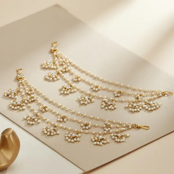 JWELLA_Traditional_Gold_Plated_Alloy_Ear_Chain_Pair_with_Kundan_&_Pearl_Dangling_Design_|_3_Layer_Bridal_Kanser_for_Women_|_Festive_Ethnic_Ear_Accessory_Jewelry