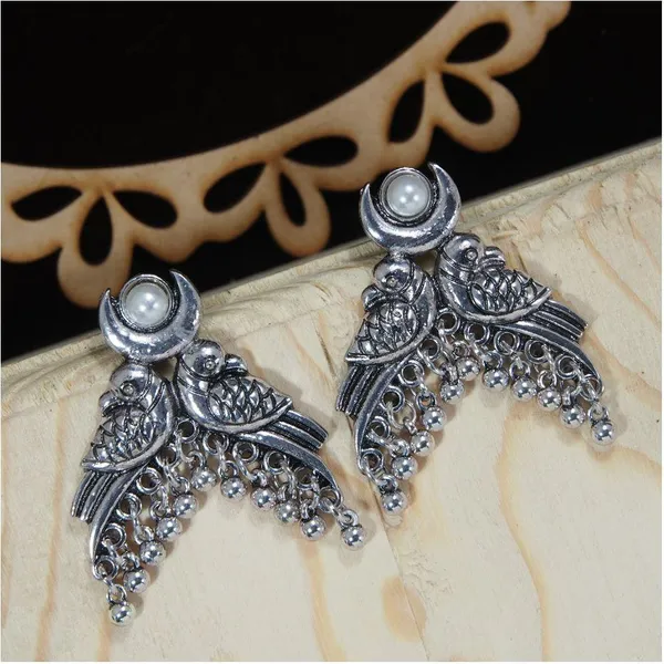 Antique_Silver_Plated_Rear_Peacock_Earring__406_For_Women_&_Girls