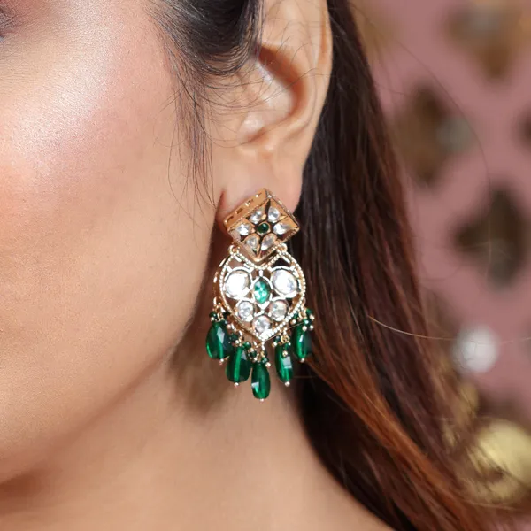 Kundan_Polki_Earrings_with_emrald_Drops_For_Women_&_Girls