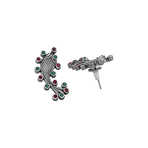 Traditional_Fish_Design_Oxidized_Silver_Earrings_with_Green_and_Red_Accents_For_Women_&_Girls