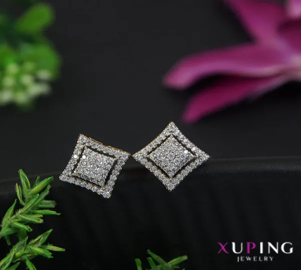 Gold_Plated_Cubic_Zicroni_Square_Shaped_Xuping_Stud_Earring_For_Women_&_Girls