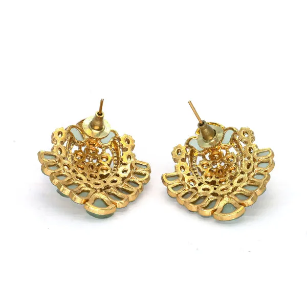 GoldPlated_LeafShaped_Earrings_with_Mint_Green_and_Crystal_For_Women_&_Girls
