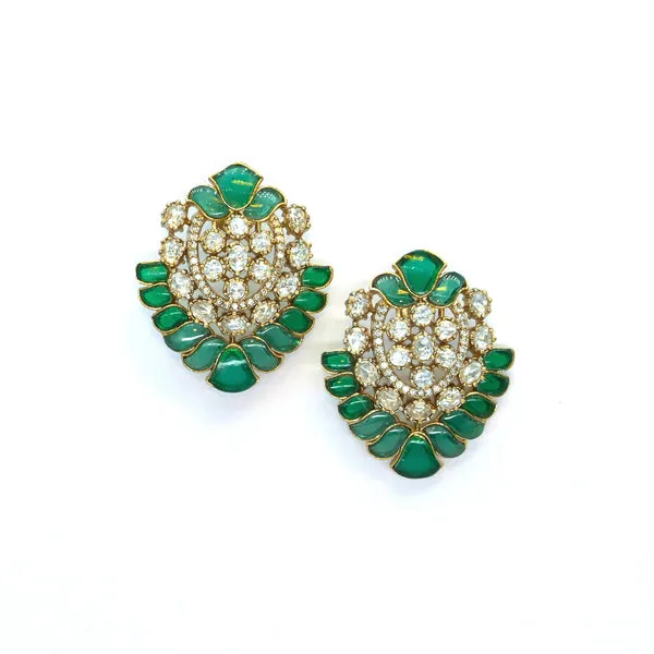 GoldPlated_LeafShaped_Earrings_with_Mint_Green_and_Crystal_For_Women_&_Girls