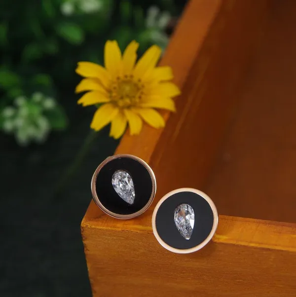 Stainless_Steel_Rosegold_Plated_Black_Round_CZ_Earring_2888_For_Women_&_Girls