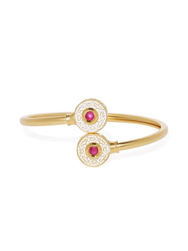 Matte_Gold_Ivory_Enamel_&_Ruby_Cuff_Freesize_Bracelet_For_Women_&_Girls