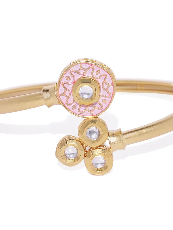 Matte_Gold_Pink_Enamel_&_Vilandi_Kundan_Cuff_Freesize_Bracel_For_Women_&_Girls