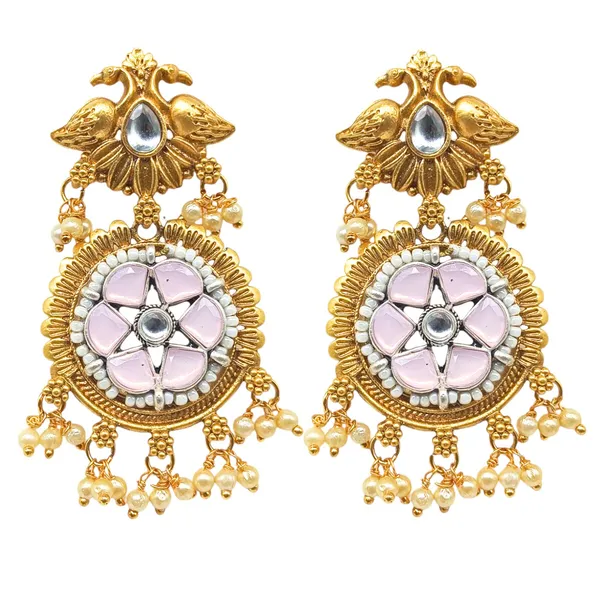 Matte_Gold_Plated_Semi_Precious_Pink_Stones_Studded_Peacock_For_Women_&_Girls