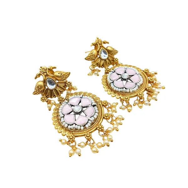 Matte_Gold_Plated_Semi_Precious_Pink_Stones_Studded_Peacock_For_Women_&_Girls