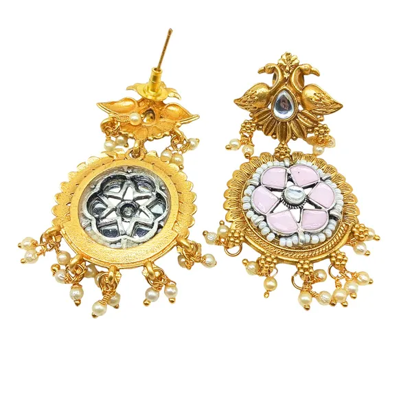 Matte_Gold_Plated_Semi_Precious_Pink_Stones_Studded_Peacock_For_Women_&_Girls