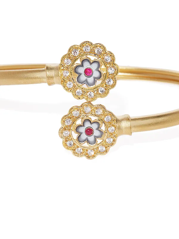 Matte_Gold_with_Grey_Enamel_&_American_Diamond_Cuff_Bracelet_For_Women_&_Girls