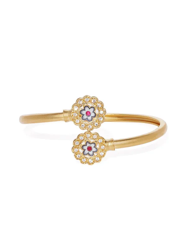Matte_Gold_with_Grey_Enamel_&_American_Diamond_Cuff_Bracelet_For_Women_&_Girls