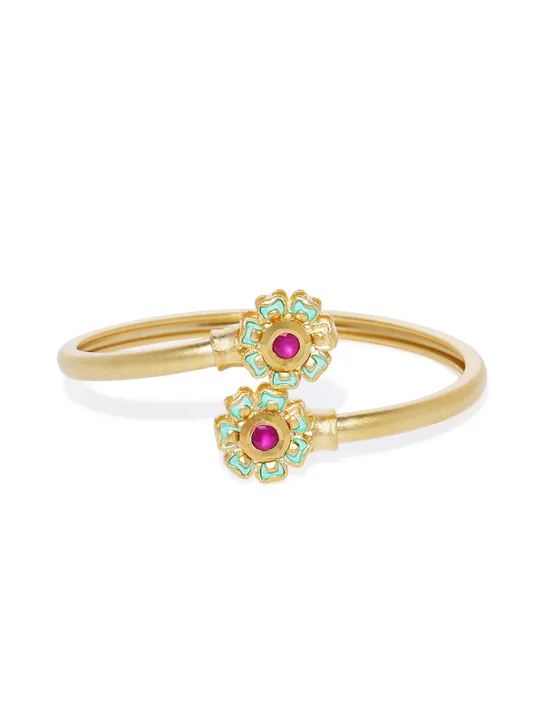 Matte_Gold_with_Sea_Green_Enamel_&_AD_Cuff_Bracelet_For_Women_&_Girls