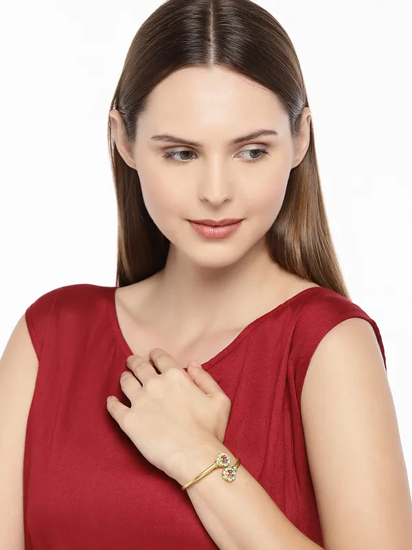 Matte_Gold_with_Sea_Green_Enamel_&_AD_Cuff_Bracelet_For_Women_&_Girls
