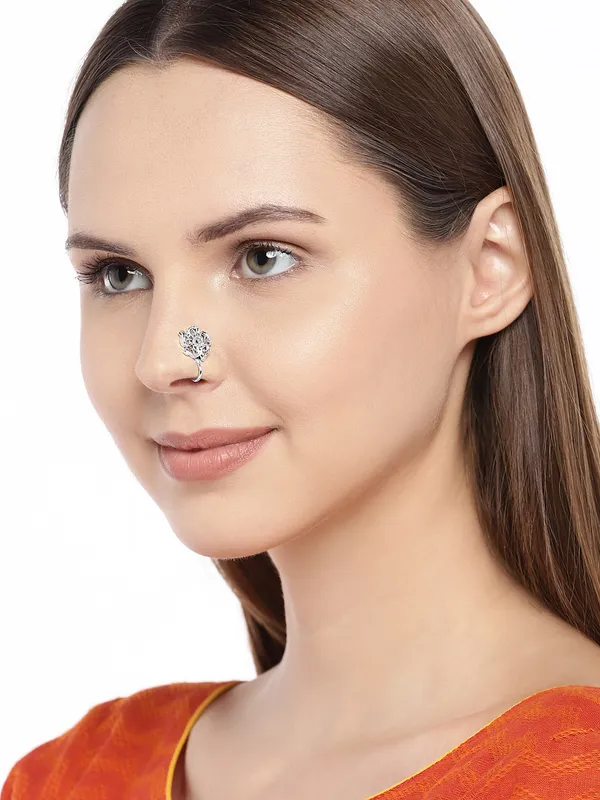 Traditional_Silver_Plated_Floral_Shape_Clip_On_Nose_Pin_For_For_Women_&_Girls