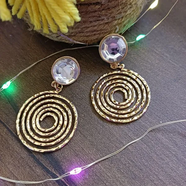 Gold_Plated_Stone_Studded_Droplet_Spiral_Circle_Shaped_Wen_Fashion_Earring_1687_For_Women_&_Girls