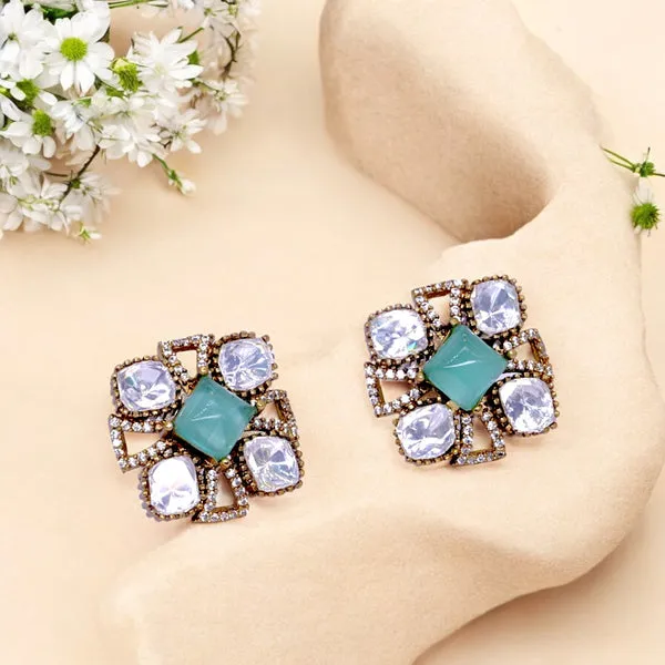 GoldPlated_Square_Stud_Earrings_with_Mint_Green_and_Crystal_For_Women_&_Girls