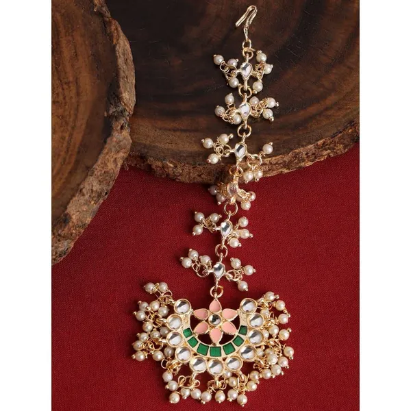 Gold-Plated_Green_Meenakari_Kundan_Maang_Tika_For_Women_&_Girls