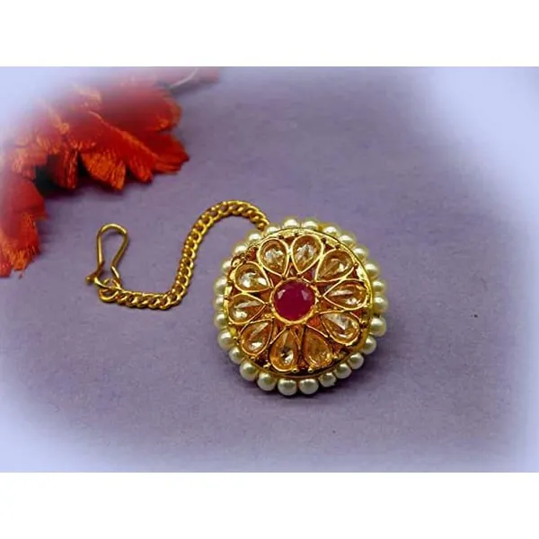 Gold_Plated_Ruby_Rajasthani_Borla_Maang_Tikka_For_Women_For_Women_&_Girls