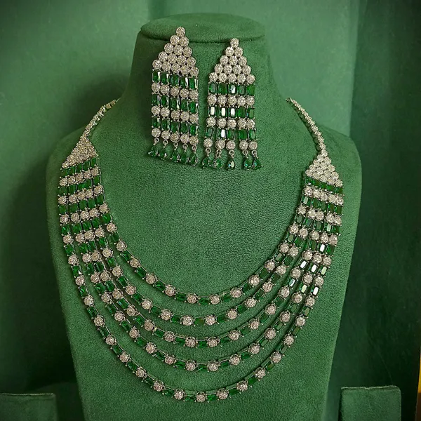 Multi-Layer_Silver_Plated_AD_and_emerald_Necklace_Set_For_Women_&_Girls