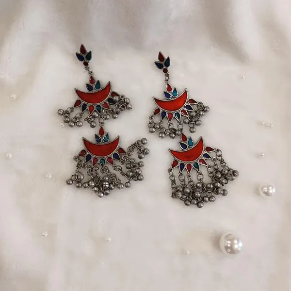 Multicoloured_Enamal_Oxidised_Silver_Plated_Classic_Chandbali_Earrings-OXDER_1758_For_Women_&_Girls