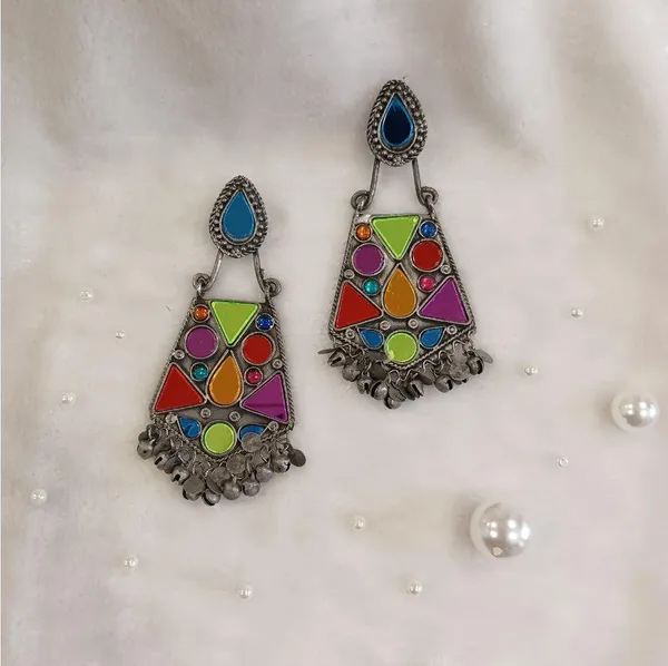 Multicoloured_Oxidised_Silver_Plated_Classic_Drop_Earrings-OXDER_1760_For_Women_&_Girls