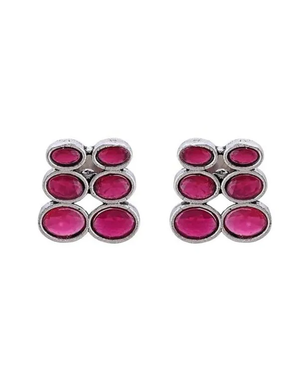 SilverToned_Pink_Oval_Stone_Choker_Necklace_Set_with_Matching_Earrings_For_Women_&_Girls