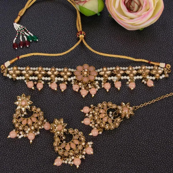 Gold-Toned_Kundan_And_Ruby_Studded_Choker_Set_For_Women_&_Girls