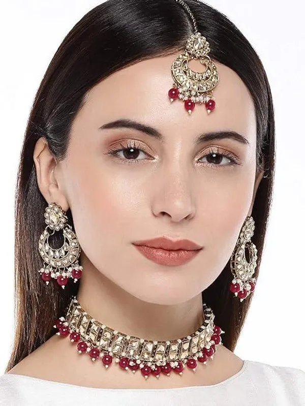 Pink_Gold-Toned_Beaded_Kundan_Choker_Set_For_Women_&_Girls