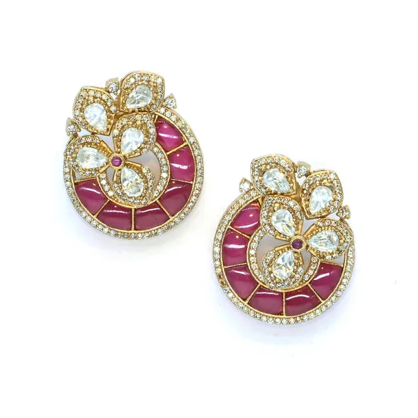 Luxurious_GoldPlated_Floral_Drop_Earrings_with_Ruby_Accents_For_Women_&_Girls