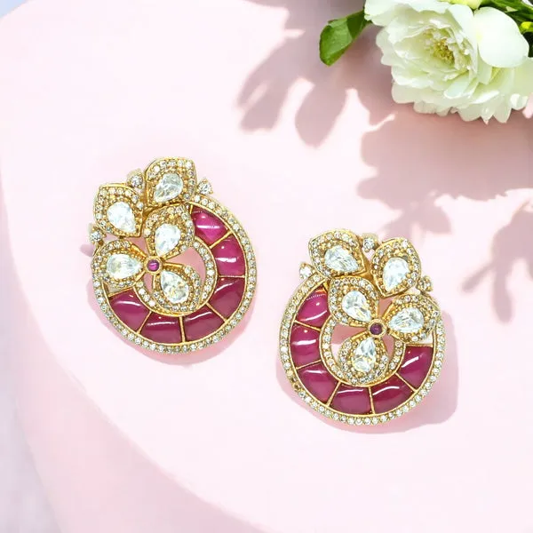 Luxurious_GoldPlated_Floral_Drop_Earrings_with_Ruby_Accents_For_Women_&_Girls