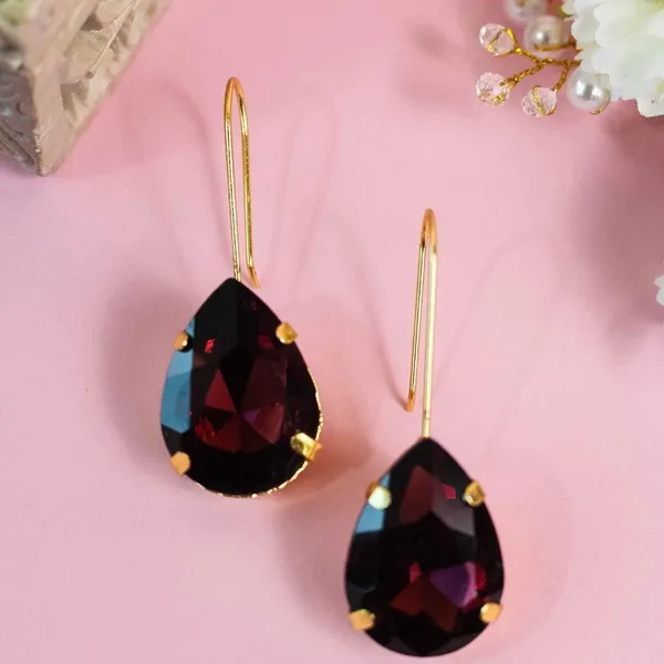 Gold_Plated_Burgundy_Teardrop_Earrings_For_Women_&_Girls