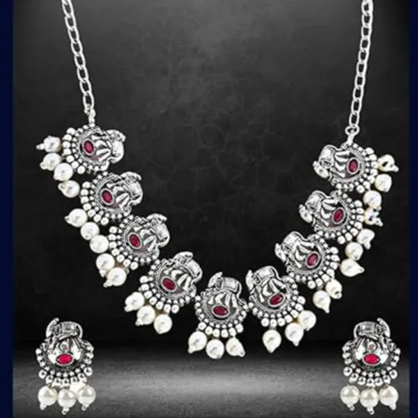 Oxidized_Silver_Lakshmi_Temple_Necklace_Set_with_Ruby_&_Pearl_Drops_For_Women_&_Girls