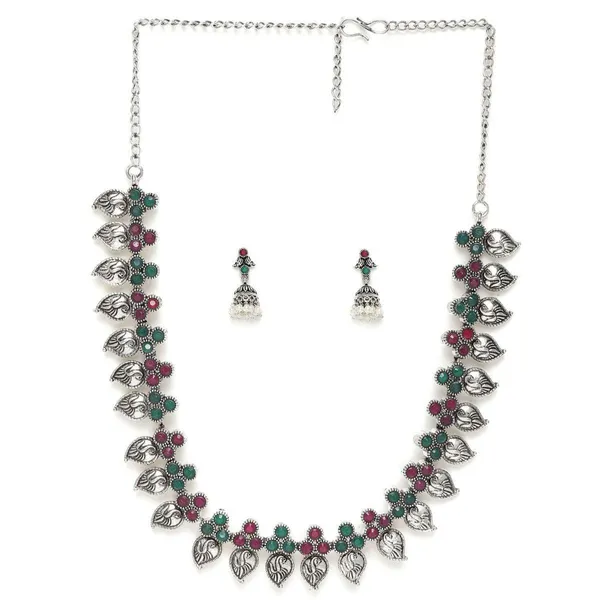 Oxidized_Silver-Plated_Leaf_Design_Necklace_And_Earring_Set_For_Women_&_Girls