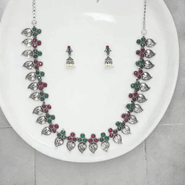 Oxidized_Silver-Plated_Leaf_Design_Necklace_And_Earring_Set_For_Women_&_Girls