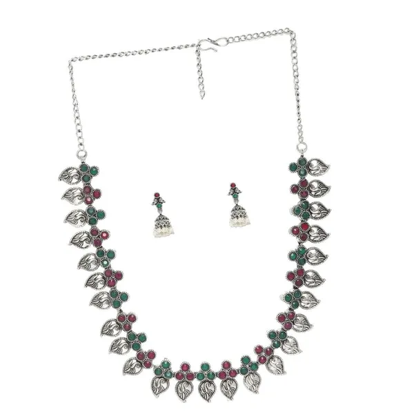 Oxidized_Silver-Plated_Leaf_Design_Necklace_And_Earring_Set_For_Women_&_Girls