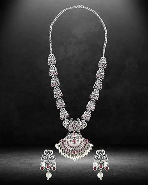 Oxidized_Silver-Plated_Temple_Necklace_Set_with_Ruby_&_Pearl_Accents_For_Women_&_Girls