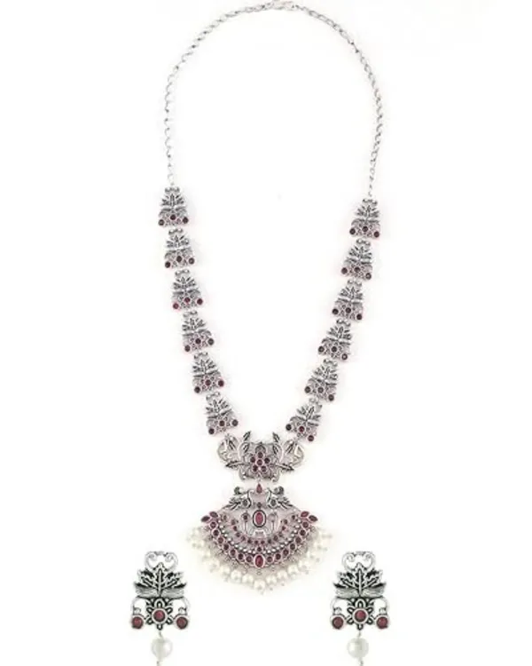 Oxidized_Silver-Plated_Temple_Necklace_Set_with_Ruby_&_Pearl_Accents_For_Women_&_Girls