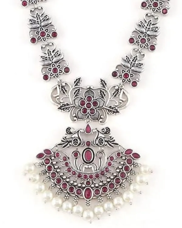 Oxidized_Silver-Plated_Temple_Necklace_Set_with_Ruby_&_Pearl_Accents_For_Women_&_Girls