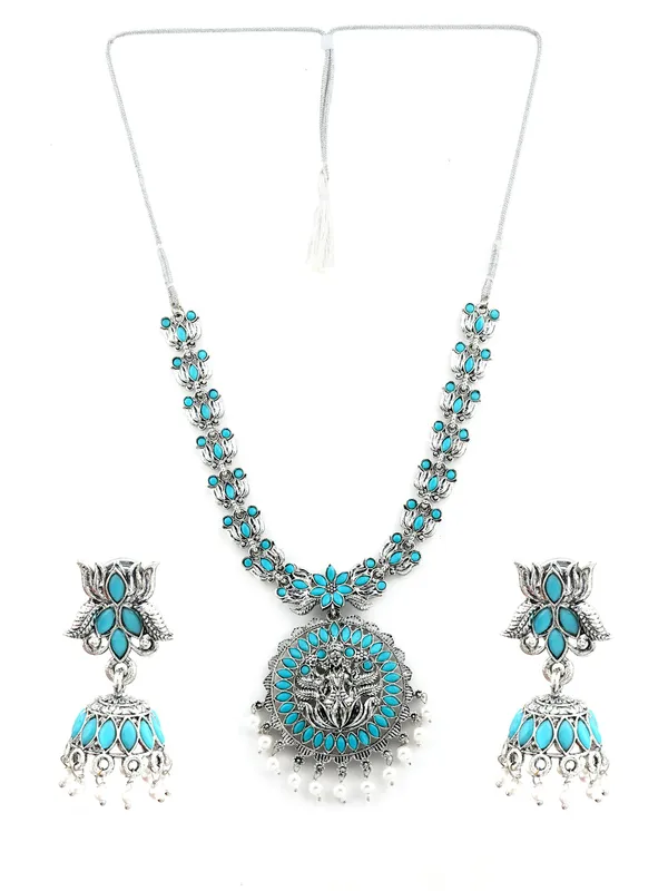 Oxidized_Silver-Tone_Tribal_Necklace_and_Earrings_Set__-_Blue_Beaded_Traditional_Jewelry_Set_For_Women_&_Girls