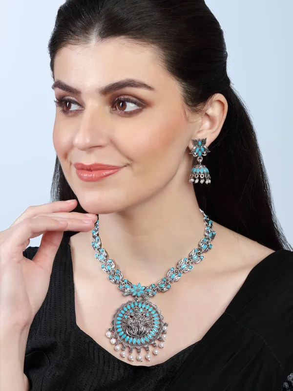 Oxidized_Silver-Tone_Tribal_Necklace_and_Earrings_Set__-_Blue_Beaded_Traditional_Jewelry_Set_For_Women_&_Girls