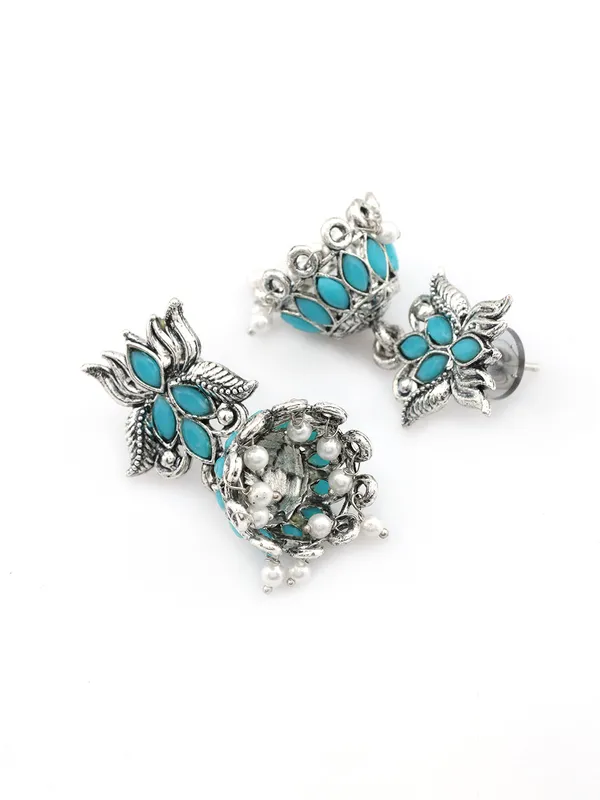 Oxidized_Silver-Tone_Tribal_Necklace_and_Earrings_Set__-_Blue_Beaded_Traditional_Jewelry_Set_For_Women_&_Girls