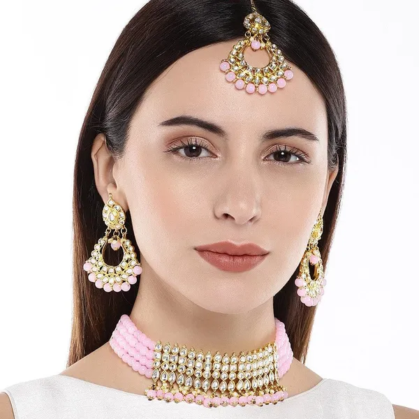 Pink_Gold-Toned_Kundan_Beads_Choker_Jewellery_Set_For_Women_&_Girls