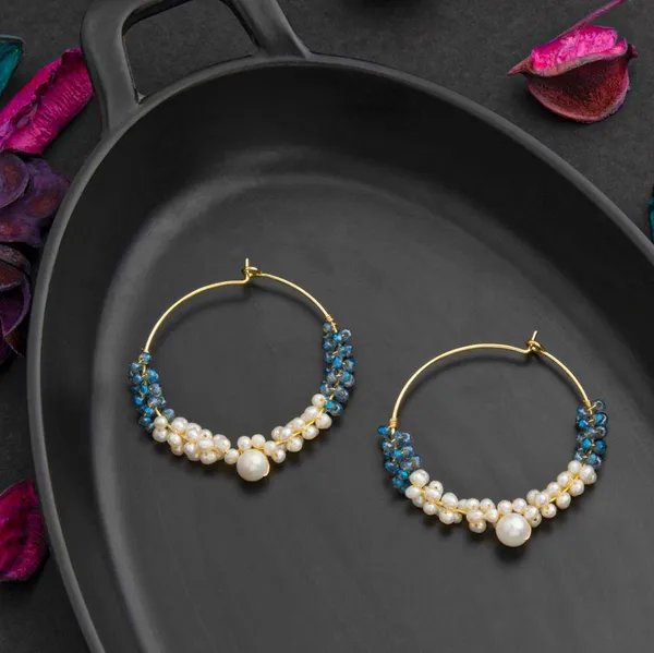 24_Carat_Guaranteed_Gold_Plated_Round_Shaped_Wire_Wrapped_Freshwater_Natural_Cultural_Pearl_Beads_Fashion_Hoops_Earring_For_Women_&_Girls